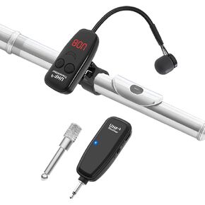XIAOKOA Wireless Microphone,UHF Wind Instrument Microphone,Wireless Receiver and Transmitter System,130ft Range with Digital Screen,Great for Flute, Piccolo, Clarinet