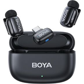 BOYA Wireless Mini Microphone for Andriod/Tablets/PC with USB C interface,Noise Cancellation,30H Battery Life with Charging Case,AI Voice Changing,Lapel Microphone Wireless for Video Recording Podcast