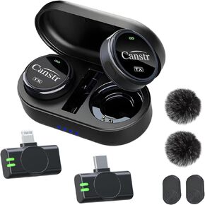 Wireless Lavalier Microphone for iPhone/Android, Lapel Mics with Lightning/USB-C Plug-Play, Omnidirectional Condenser Mic for Video Recording, Interview, Podcast, Vlog, YouTube