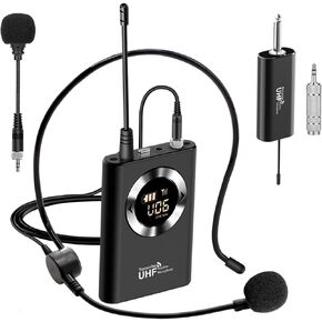 Wireless Microphone Headset, Head Mic Speaker System, UHF Professional Handheld Microphones for Voice Amplifier, with LED Digital Display, Suitable for Teaching, Fitness Instructor, Tour Guide