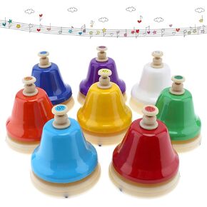 Hand Bells 8 Notes, Music Desk Bells Musical Percussion Instrument, Diatonic Musical Table Bell for Teaching Church Chorus, Family Party, Colorful Diatonic Hand Bells, Preschool Musical Learning