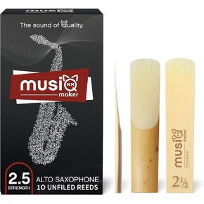Alto Saxophone Reeds 2.5 Strength, 10 Individual Reeds with Box Packaging - Refined Reed Tip Design and Precision Cutting Process, For Both Beginners and Advanced Players.
