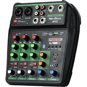 DJ Audio Mixer, DJ Mixers 4 Channel Sound Board with Bluetooth, NEW BAXS Sound Mixer Board XRL/1/4" Interface, USB/MP3 Computer Input 48V Phantom Power Stereo DJ Studio Streaming KTV Stage,Balck