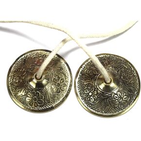 ASHIRWAD Pure Brass Manjeera Hand Cymbals Jhaanj Arati Sankirtan Song Puja Vraja Vrindavan Krishna Devotion Worship (Emb 2.25IN M-03)