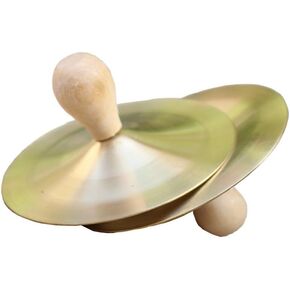 Tissting 2Pcs Finger Cymbals, Brass Hand Cymbals with Wooden Handles, Mini Belly Dance Finger Cymbals Metal Percussion Instrument for Dancer Party