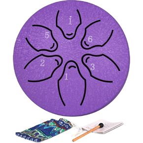 Steel Tongue Drum, Rain Drum Instrument for Kids and Adults with Bag, Mallets, Music Book, 3 Inches 6 Notes Steel Handpan Drum, Mini Outdoor Drum for Camping, Meditation or Yoga (Malachite)