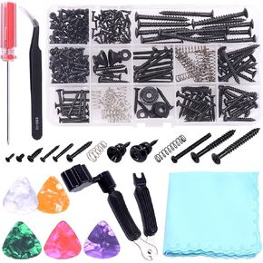 275Pcs Guitar Screws Assortment Kit Includes 9 Types Guitar Screws with Springs Strap Buttons for Guitar Bridge, Pickup, Pickguard, Switch, Tuner, Neck Plate, Guitar DIY (Black, Metric)