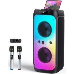 Karaoke Machine, 33" Big Bluetooth Party Speaker with 500W Peak Power, Wireless DJ PA Speaker with Subwoofers, Disco Lights & 2 Karaoke Microphones for Outdoor Home Party, Support USB/AUX/REC/TWS