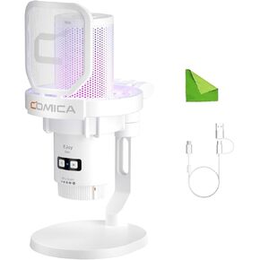 comica EJoy Uni (D)-White Microphone for Computer and Smartphone,RGB Cardioid Condenser Gaming Mic for Podcasting,Streaming,Recording,with Desktop Stand