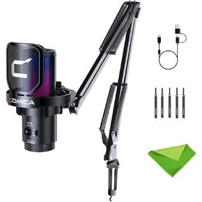 comica EJoy Uni (A)-Black USB Microphone for Computer and Smartphone,48Khz/24Bit RGB Cardioid Condenser Gaming Mic for Podcasting,Streaming,Recording,Music Creation,with Boom Arm Stand