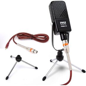 Pyle Large Diaphragm Condenser Microphone Kit - Cardioid Condenser Mic w/Desktop Stand, LED, XLR Audio Cable, for Gaming, Streaming, Podcast, Recording, Studio Vocal, YouTube, Voice Over PDMIC70,Black