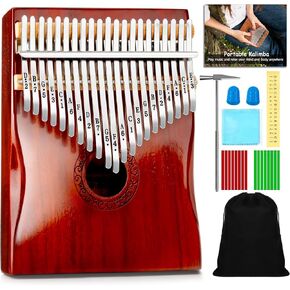 Kalimba Thumb Piano,YUNDIE Portable 17 Keys Mbira Finger Piano with Tune Hammer and Study Instruction,Musical Instruments Gift for Adult Beginners Professional(Brownish Red) (17 Keys)