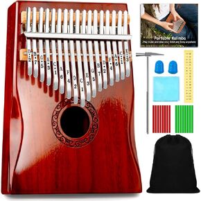 Kalimba Thumb Piano,YUNDIE Portable 17 Keys Mbira Finger Piano with Tune Hammer and Study Instruction,Musical Instruments Gift for Adult Beginners Professional(Brownish Red) (17 Keys)