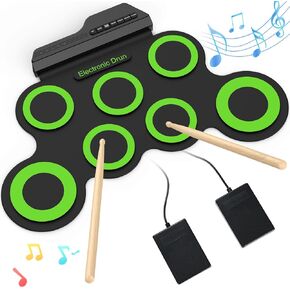 Rocktata® Electronic Drum Set, 7 Pad Roll-up Drum Kit with Headset Jack, Pedals, Drumsticks, Portable Kids Drum Set Practice Pad for Beginner (No Built-in Speaker)