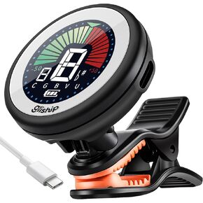 Guitar Tuner Clip On, gliship Electric Guitar Tuner Violin Ukulele Bass Chromatic, Clip On Tuner Rechargeable with Color Display for Acoustic Guitar Tuner Quick Accurate for Professional Beginners