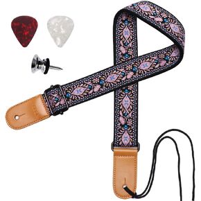 Ukulele Strap, Hawaiian Jacquard Fresh Pink Flower Ukelele Shoulder Strap, Suitable for Soprano Concert Tenor Baritone String Instruments