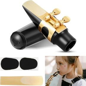 Alto Saxophone Mouthpiece Kit, Sax Mouthpiece Kit with Mouthpiece Cap & Metal Ligature & Mouthpiece Reed & Cushions Pads, Strength Saxophone Reeds 2.5 Reeds for Alto Saxophone Use Replacement Supply