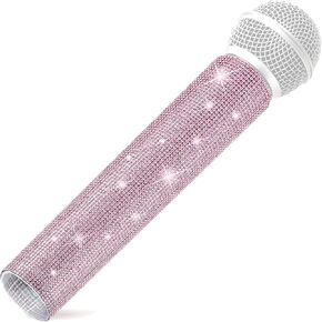Facmogu Rhinestones Microphone Sleeve, Crystal Wireless Mic Cover Sleeve, Sparkly Bling Mic Decor Cover, Pretend Glitter Bedazzled Mic Sleeve for Disco Stage Party & TV Show - Silver (Mic Not Include)