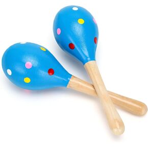 2 Pcs Maracas, Hand Percussion Rattles for Kids, Wooden Rumba Shaker Hand Musical Instruments with Clear Rhythm for Kids Adults Playing (Blue)