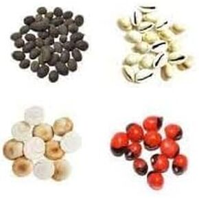 Lal/Red Gunja Bead, Kodi, Gomati/Goamati Chakra and Kamal Gatte for Diwali Pooja (Pack of 11 Pieces Each)