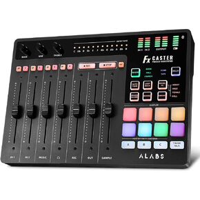 ALABS Podcast Equipment with 7 controls, FxcasterPodcast mixer with Pro-preamp,48V Phantom Power, Bluetooth,32 Customize sound pads for Recording,Streaming,Youtube, TikTok,PC,Guitar