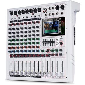 GF8PRO Multifunction 8 Channel Audio Mixer, Large LCD Color Screen, Supports Multi-Effect Audio Processing, Built-in 7 Stage Equalizer and 99 Reverb DJ Mixer for Performance and Studio