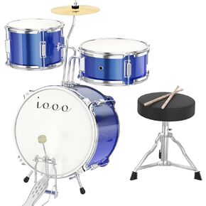 Drum Set, Drum Set for Kids, 3-Piece Beginner Drums Kit with Throne Stool Drum Set, Starter Drums for Kids, Drum Kit for Kids, Starter Drum Set, Snare Drum for 3 Years Old+ (Blue)