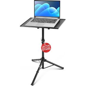 Pyle Heavy Duty Universal Tripod Stand | Height & Angle Adjustable for Laptops, Computers, DJ Equipment & Projectors | Perfect for Stage, Studio, & Office Events | Extends 28'' to 46'' (Black)