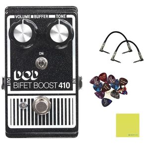DigiTech Bifet Boost 410 Boost + Buffer Effect Pedal Bundle w/ 2-Pack Strukture S6P48 Woven Right Angle Patch Cable, 12-Pack Guitar Pick and Liquid Audio Polishing Cloth