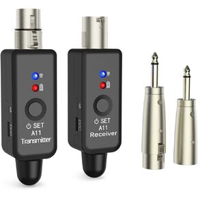 A11 Wireless Microphone System, 2.4GHz XLR Transmitter and Receiver for Dynamic Microphone, Audio Mixer, PA System, 100ft Range, Ultra-Low Latency, Rechargeable Battery