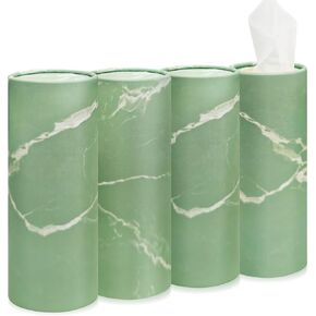 Car Tissues Holder,4 Pack Car Tissue Box with Facial Tissues,Travel Tissue Tubes for Car Cup Holder Tissues Cylinder Box Container (200 Tissues/3-ply) White