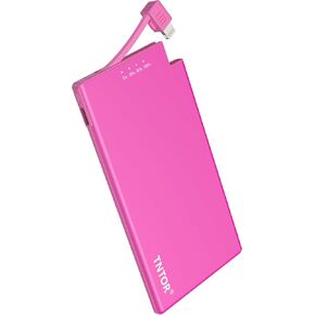 TNTOR Portable Power Charger Ultra Thin Power Bank Built in Cable 5000mAh Wallet & Pocket Size [only 0.24 inch] Slim Compact External Battery Charger Compatible with iPhone