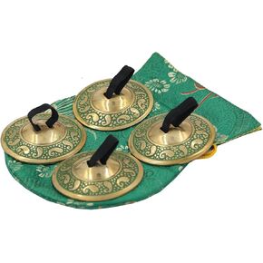 2 Pairs Pro Brass Fingers Cymbal Zills Belly Dancing Free Silk Pouch (Green)
