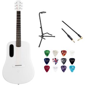 LAVA ME 4 Carbon 38" with Airflow Bag Space Grey w/Rok-It Tripod Guitar Stand, Kopul PREM Performance Series Right Angle Cable and Celluloid Guitar Picks Shape Medium 12-Pack Bundle