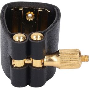 Saxophone Ligature Leather Strap with Metal Clamp Holder for Alto Sax Black