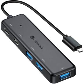 محور USB C 5 منافذ، VIENON ألومنيوم 5 في 1 USB C Dongle USB C Splitter مع منافذ طاقة/بيانات USB C، موسع USB لجهاز MacBook Pro Air iMac Pro، iPad Pro والمزيد من أجهزة الكمبيوتر المحمول من النوع C