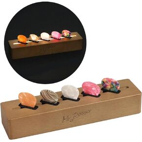 Mr.Power Light Up Guitar Pick Stand + 5 Celluloid Plectrums, Warm Light Wooden Knick-knack Decoration, Bass Electric Acoustic Guitars Ukulele Picks Accessories for Guitarists, Musicians, Music Lover