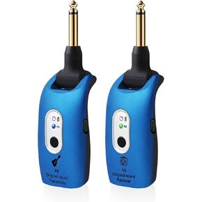 A9 Wireless Guitar System - 2.4GHz Guitar Accessories Transmitter Receiver, 24-bit 48KHz Audio, 100ft Range, No Latency, 4-Hour Rechargeable Battery, 6.5mm & 3.5mm Jack for Electric Guitar Bass，Blue