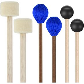 3 Pairs Blue Hard Yarn Head Keyboard Marimba Mallets, Black Rubber Bell Mallets, Felt Head Timpani Mallets, Bass Drum Stick Glockenspiel Sticks Xylophone Mallets for Percussion Instrument