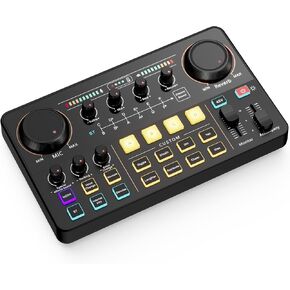 SINWE Streaming Audio Mixer,RGB audio Interface with Pro-preamp, 48V Phantom Power for Live Streaming, Individual Control, Voice Changer, 4 Customize sound pads for Podcast/Recording/Vocal/Game