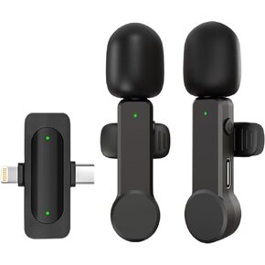 Wireless Lavalier Mini Microphone for iPhone Android iPad- Noise Cancelling Phone Microphone with USB C/Lightning Plug, Cordless Lav Lapel Mic for Video Recording Vlogging Streaming