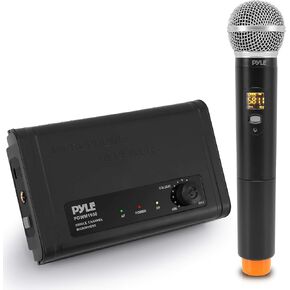 PYLE Compact UHF Wireless Microphone System - Pro Portable Single Channel Desktop Digital Mic Receiver Set w/ 1 Handheld Mic, Receiver Base, USB Cable, Battery, for Home, PA, Karaoke, DJ PDWM1950