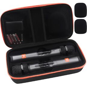 Wireless Microphone Case + 2Pack Mic Foam Covers for JBL Microphone Wireless, Waterproof Handheld Dual Microphone Carry Case Bag for 2 Wireless Microphone Storage Bag