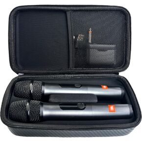 Wireless Microphone Case Compatible with JBL/Shure Two Microphone System，Dual Mic Travel Storage Bag for Receivers, Adapters, AA Batteries,with Handles and External Elastic (Box Only)
