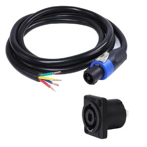 6 Feet Speakon Cable to Bare Wire, 12 Gauge 4 Wires SpeakON Twist Lock Plug to Open End Cables with NL4MP Socket, for Chuchero, Home Audio, PA, DJ, Stage - 1 Pack 4 Conductors