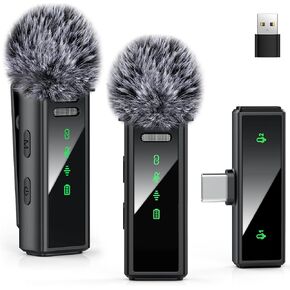 USB C Wireless Lavalier Microphone for Android, PC, Laptop, iPhone 15/16, USB Microphone with Noise Cancellation, Lapel Microphone Wireless for Video Recording, Vlog, YouTube, TikTok