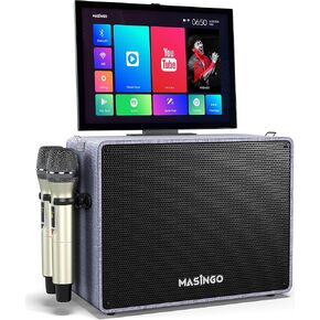 آلة كاريوكي احترافية مع شاشة عرض كلمات للبالغين، 2 ميكروفونات لاسلكية، مجموعة نظام مكبر صوت PA محمول يعمل بالبلوتوث مع جهاز لوحي مدمج يعمل باللمس مقاس 15 بوصة مزود بنظام Android وWiFi، Alto X6 1.0 in Kuwait