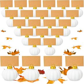Soaoo 24 Set Thanksgiving Glass Harvest Pumpkin Place Card Holders with Thanksgiving Greeting Cards Fall Pumpkin Decor Table Name Holders Table Sign Card Holder for Thanksgiving Wedding Party (Gold)