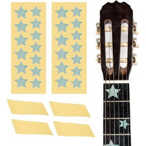MECCANIXITY 2Pcs Guitar Fretboard Stickers Inlay Stickers Decals and Star Inlay Sticker Guitar Decals for Music Guitar, Bass, Acoustic Guitar Light Green (26 Stickers)