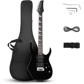 Ktaxon Full-Size Electric Guitar, Solid Body HSH Pickups 170 Guitar Beginner Kit with Gig Bag, Shoulder Strap, Tremolo Arm, Cable, Picks All Accessories (Black)